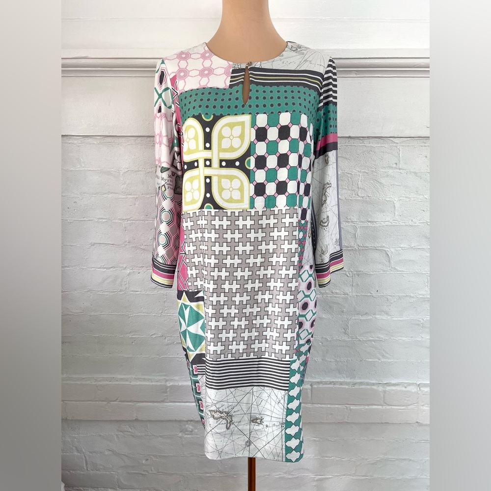Vilagallo Tesa Manaba Print Shift Dress Above The Knee Geometric Twill - Picture 3 of 14